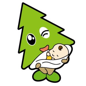 秋田県の脱少子化のためのシンボルマーク「赤ちゃんを抱いたスギッチ」